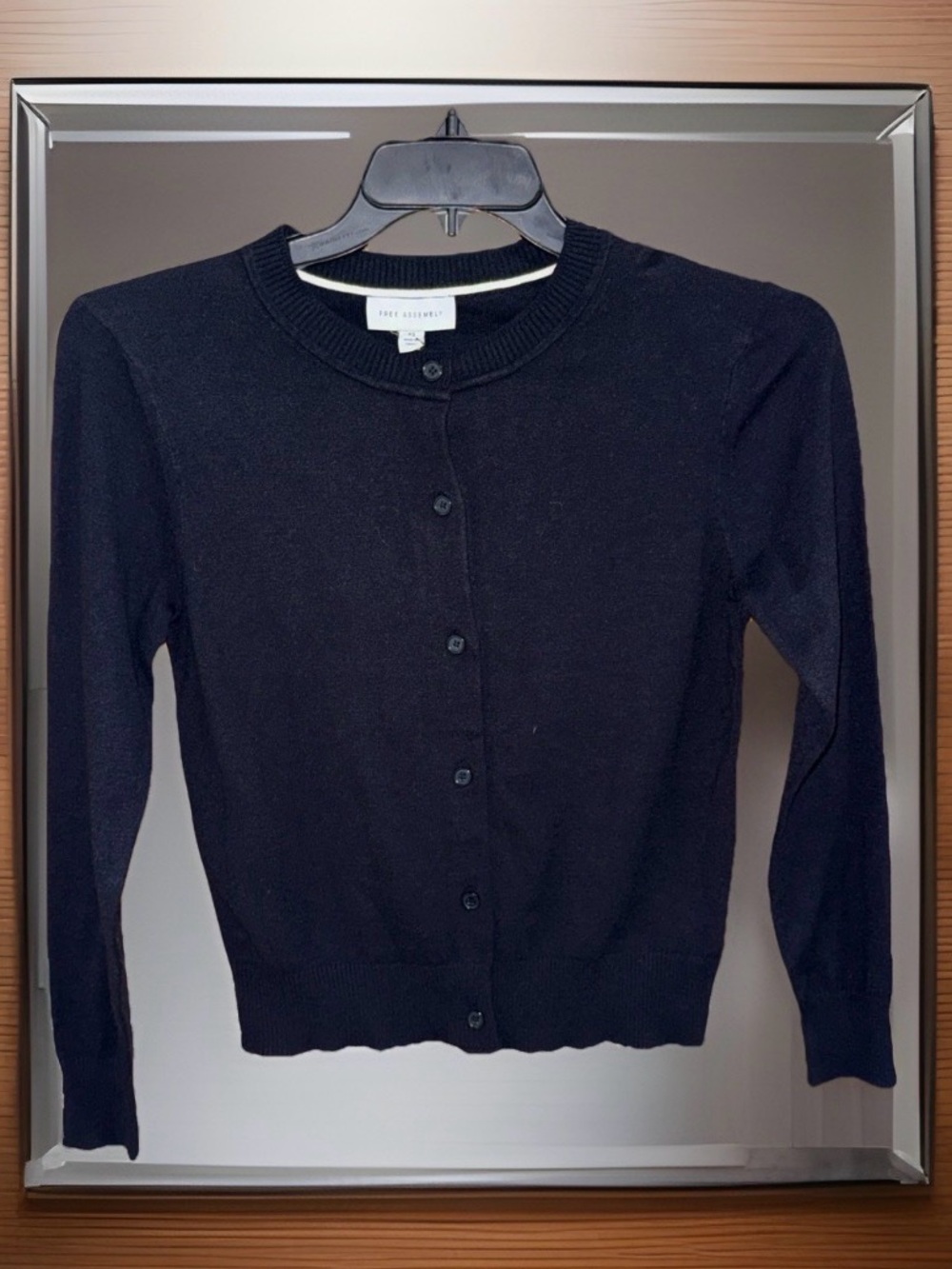 NWT Free Assembly Women's Black Crewneck Button-Front Cardigan Sweater